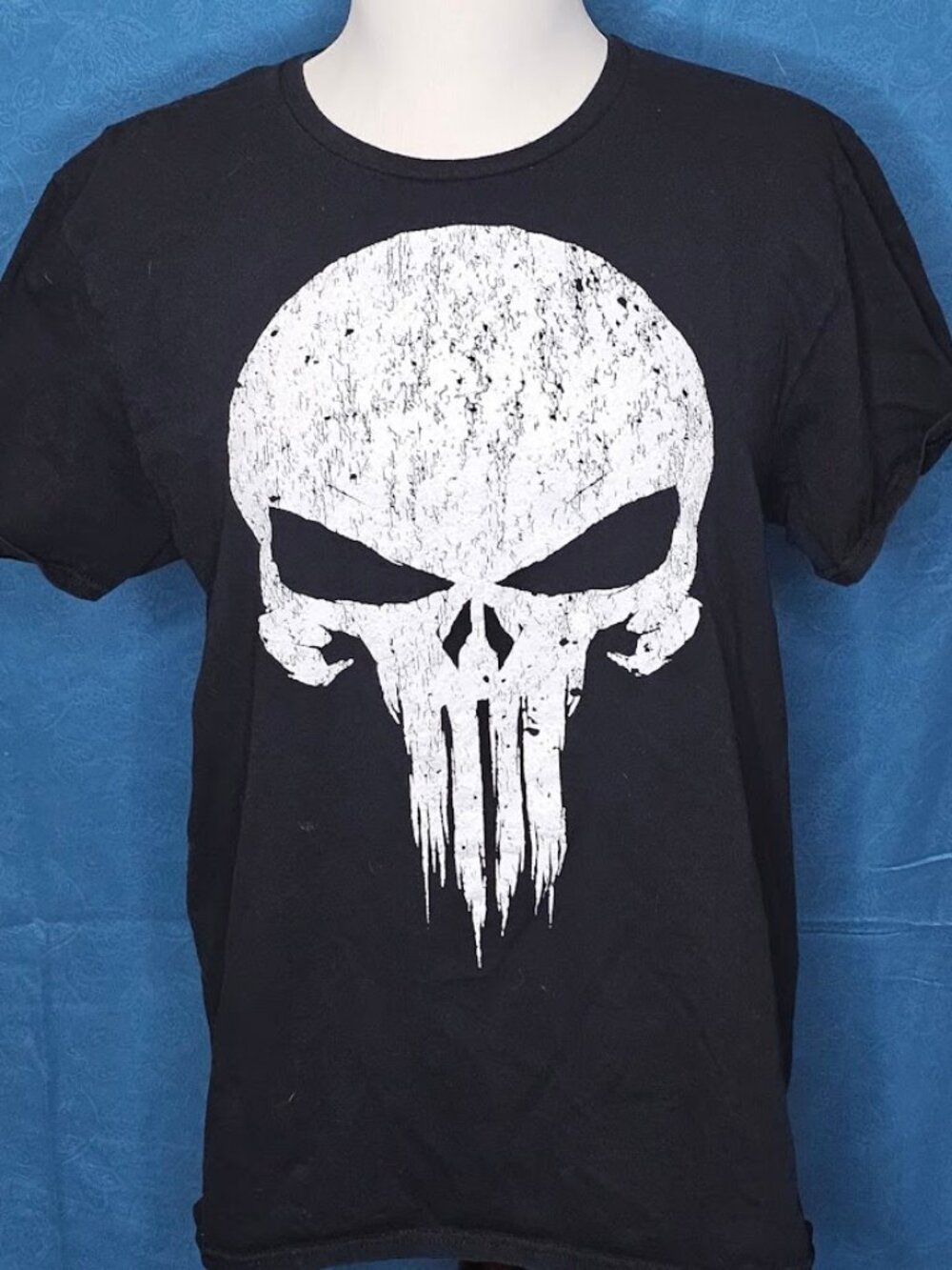 Marvel Punisher Black Textured Skull Graphic SS Tee Sz L